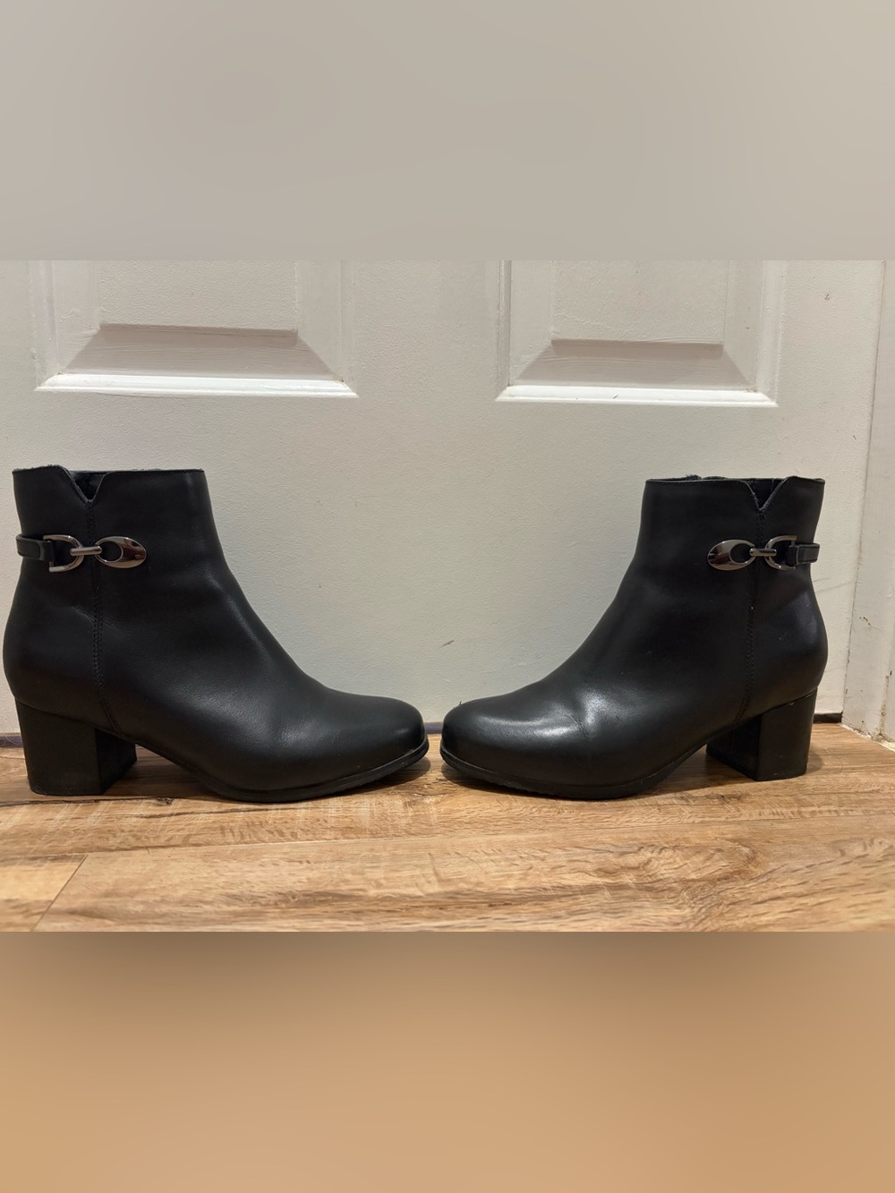 Blondo Black Leather Ankle Booties with Chain Accent